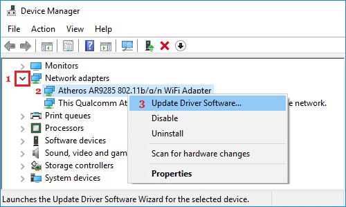 Windows 10でWiFiアダプタのドライバソフトウェアを更新する。