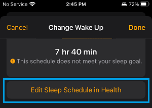 iPhoneの健康オプションで睡眠スケジュールを編集する