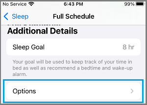 iPhoneヘルスアプリの「睡眠オプション」タブ