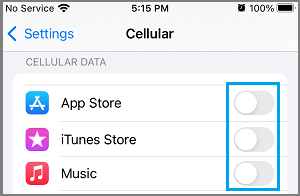 App Store、iTunes、およびミュージックでCellularデータを無効にする