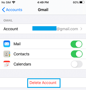 iPhoneのメールアプリからGmailのアカウントを削除する