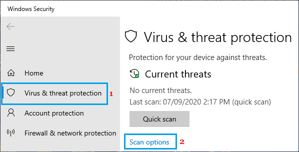 Windowsセキュリティのマルウェアスキャンオプション