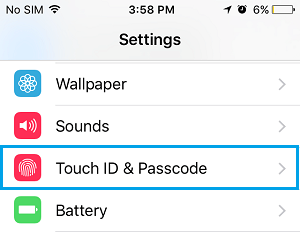 iPhoneのTouch IDとパスコードタブ