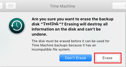 MacでTime Machineのセットアップ中に表示されるディスクのプロンプトを消去する