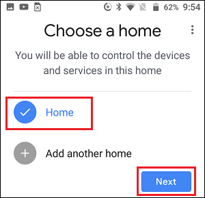 Chromecastデバイスのホームを選択