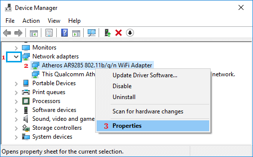 Windows 10のデバイスマネージャ画面におけるWiFiアダプタのプロパティオプション