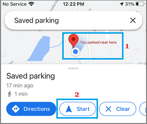 Googleマップを使った駐車場までの道順検索