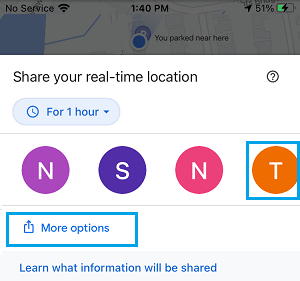 Googleマップの位置情報オプションの共有