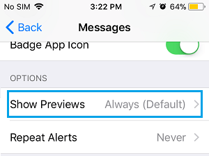 iPhoneでメッセージのプレビューを表示するオプション