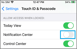 iPhoneのロック画面で通知センターを無効にする