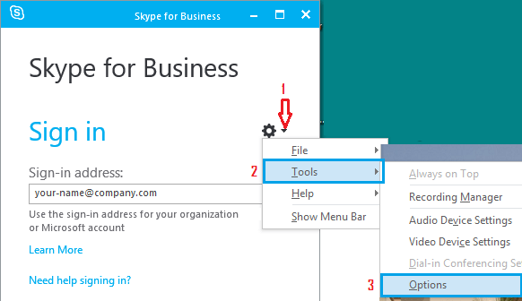 Windows 10のSkype for Businessアプリで「ツールとオプション」タブが表示される件