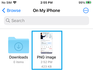 PNG形式でファイルアプリに保存された写真