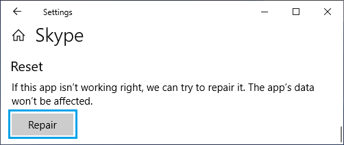 Windows 10のSkypeオプションの修復