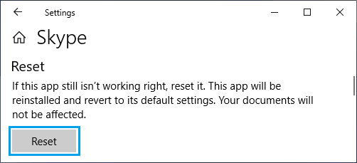 Windows 10のSkypeオプションのリセット