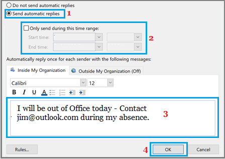 OutlookのOut of Officeメッセージの設定