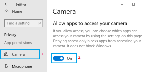 Windowsカメラへのアプリのアクセスを許可する
