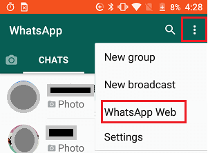 Android Phone で WhatsApp ウェブページを開く