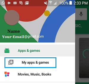 Android端末のGoogle Playストアで「マイアプリ＆ゲーム」タブを表示する。
