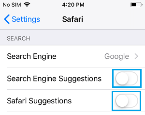 iPhoneのSafariと検索エンジンのサジェスト機能を無効にする