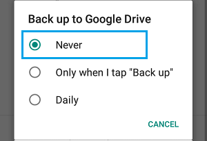 Google ドライブへの WhatsApp バックアップを無効化
