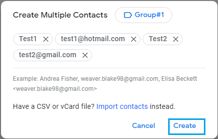 Gmailで複数の連絡先を作成する 