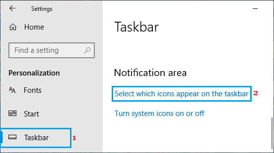Windowsのタスクバーオプションに表示されるアイコンを選択する