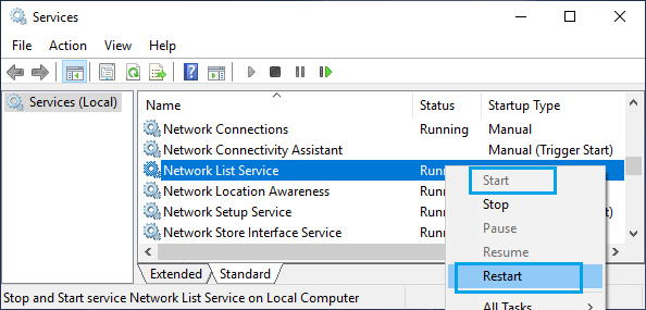 Windowsのネットワークリストサービスを再起動する