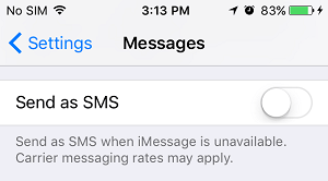 iPhoneでSMSとして送信するオプションを無効にする。