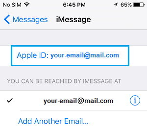 iMessagesのメールアドレスの設定