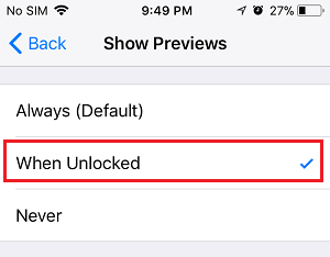 iPhoneのロック解除オプションでプレビューを表示する。