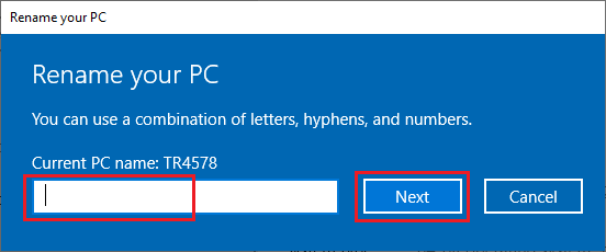 Windows PCの新しい名前を入力