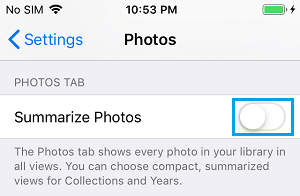 iPhoneの写真の要約オプションを無効にする。