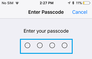 iPhoneのロック画面のパスコードを入力する
