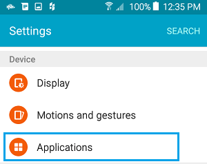 Android端末の設定画面にある「アプリケーション」タブ