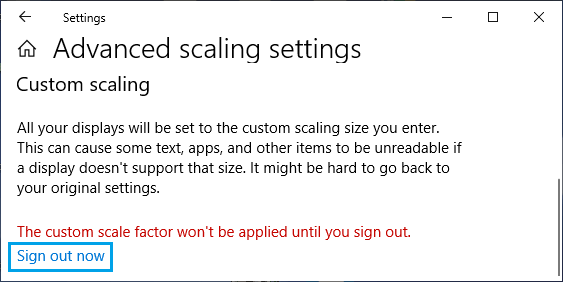 Windows PCでサインアウトしてカスタム・スケーリングを適用する 