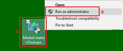 Windows Media Creation Toolを管理者として実行する