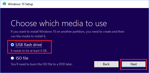 Windows Media Creation Toolのメディアタイプ選択