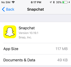 Snapchatアプリのドキュメントとデータの削減