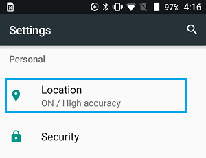 Androidの設定画面の「位置情報」タブ