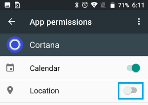 Android PhoneのCortanaアプリで位置情報を無効にする