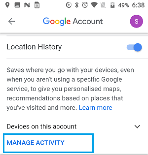 AndroidのGoogleアカウントで位置情報アクティビティオプションを管理する