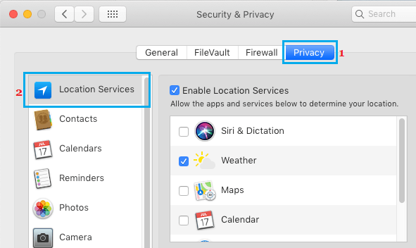 Macで位置情報サービスを有効化または無効化する
