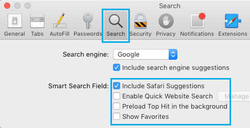 MacでSafariブラウザのスマート検索フィールドのオプションを無効にする
