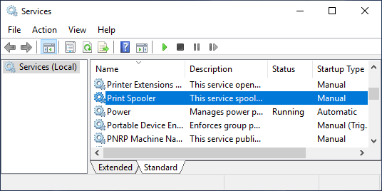 Windowsサービス画面のPrint Spoolerサービス