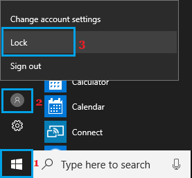 Windows 10でスタートボタンを使用した画面のロック