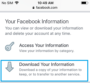 Facebookの「お客様情報」オプションをダウンロードする