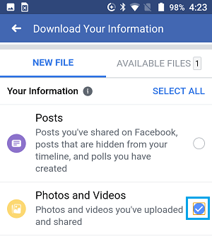 Facebookの写真とビデオを選択してダウンロードする