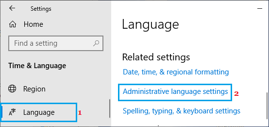 Windowsの管理用言語設定オプション