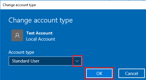Windows 10のユーザーアカウントの種類を標準またはAdministraterの種類に変更する