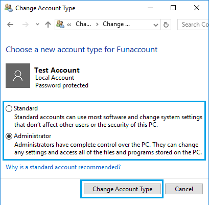 Windows 10のユーザーアカウントの種類を「標準」または「管理者」に変更する